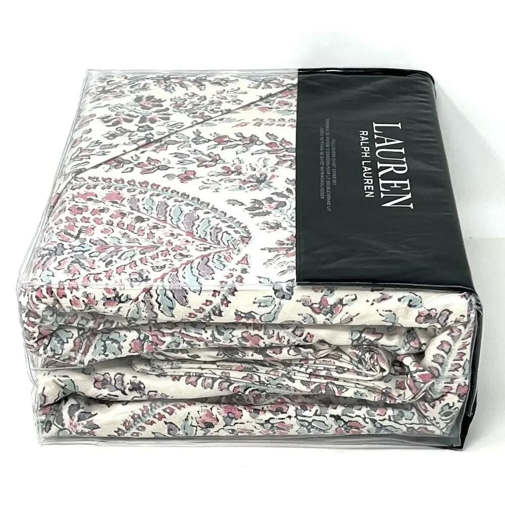 Ralph Lauren Claudia Paisley Full Queen Duvet Cover Set Cream Floral SATEEN